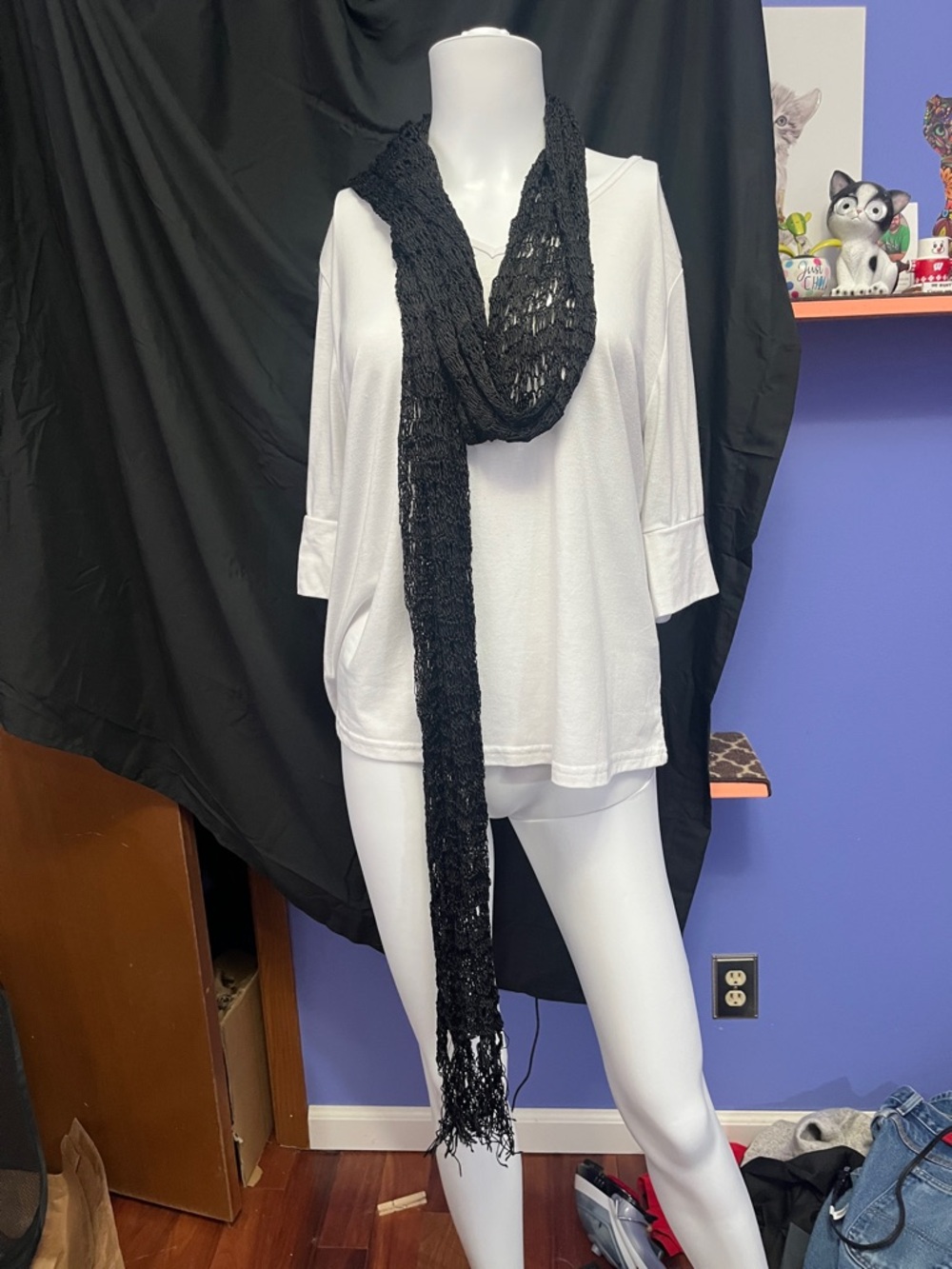 Black Lightweight Open Knit Scarf - Women's Accessory